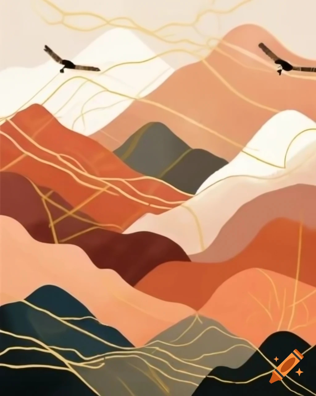 Mountain Mural Wallpaper | Abstract Terracotta Peaks Design main image 0