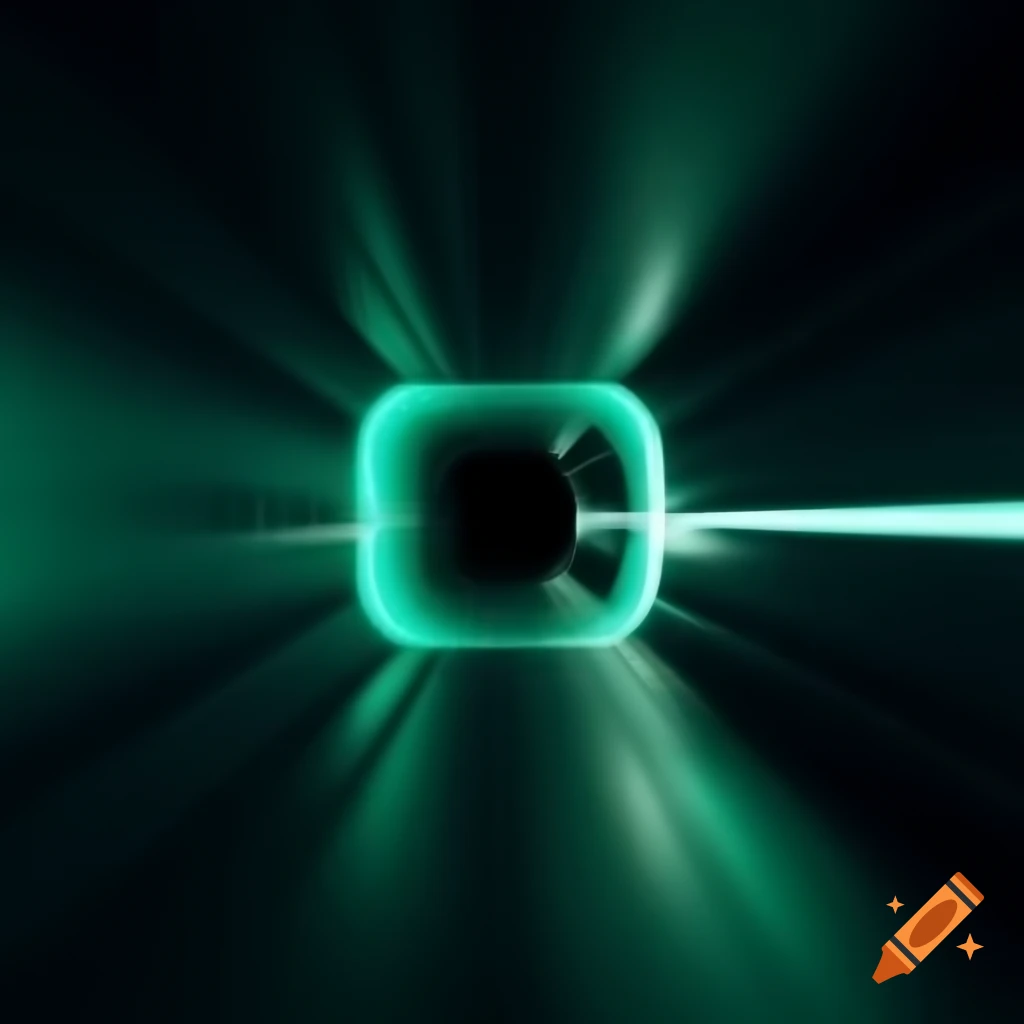 Dark abstract tunnel with glowing lines and glitch effect in neon green and blue