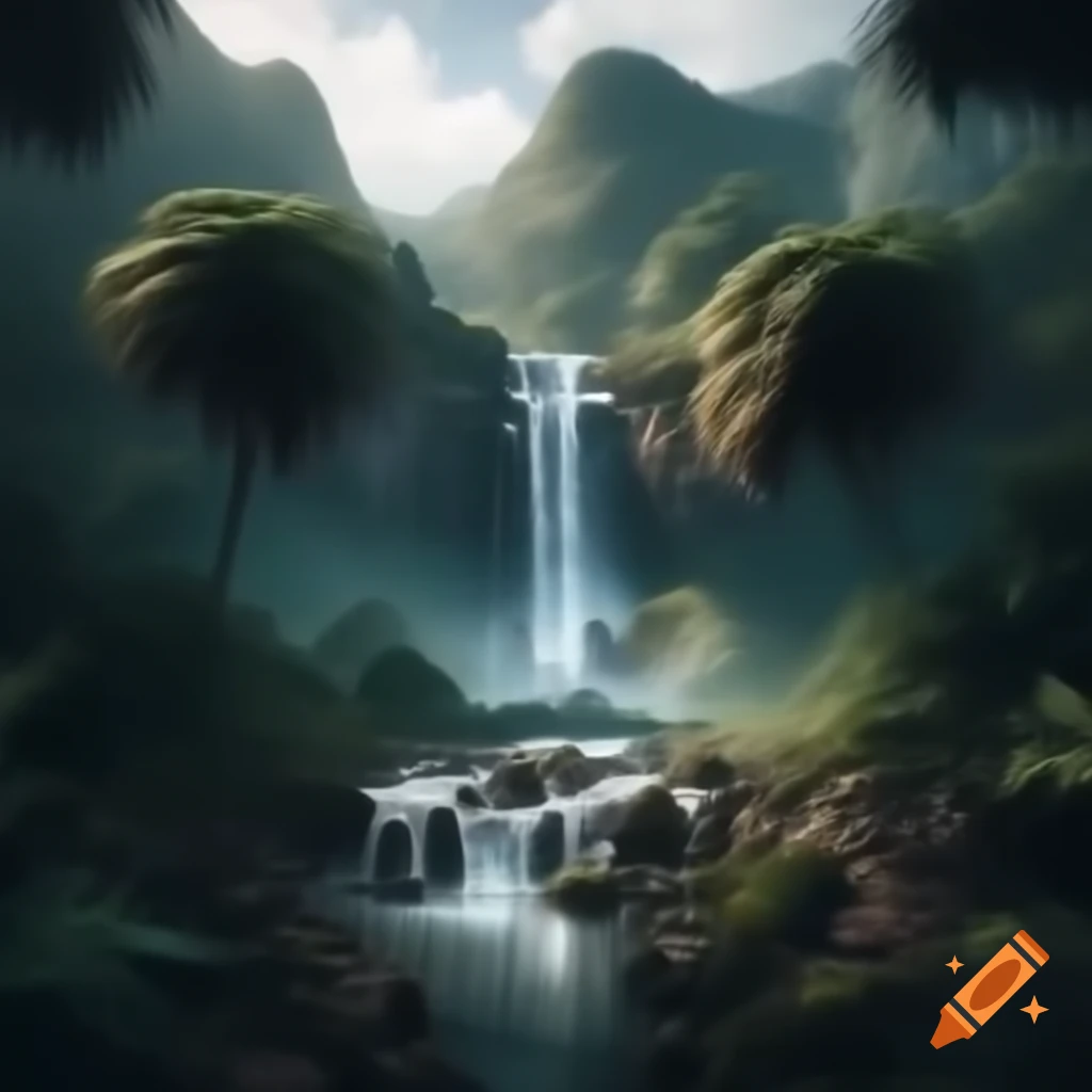 Beautiful waterfall in tropical mountain forest