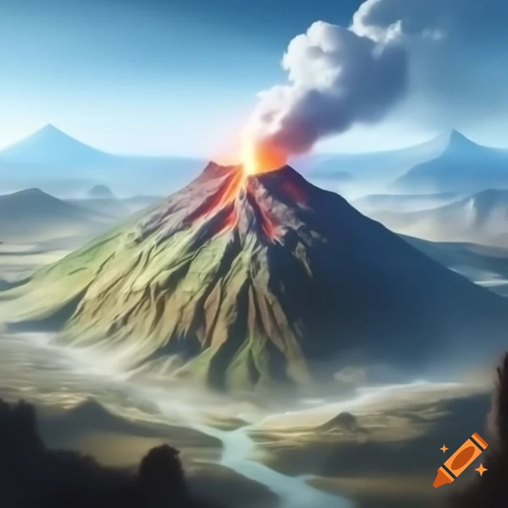 Isometric view of an extinct volcano with visible surrounding terrain