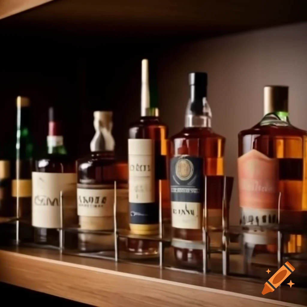 Stylish whiskey bottles displayed on a shelf