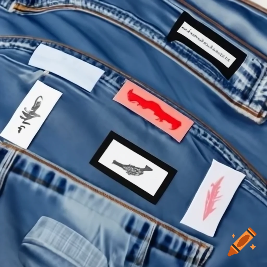 Variety of jeans labels showcasing different styles and designs