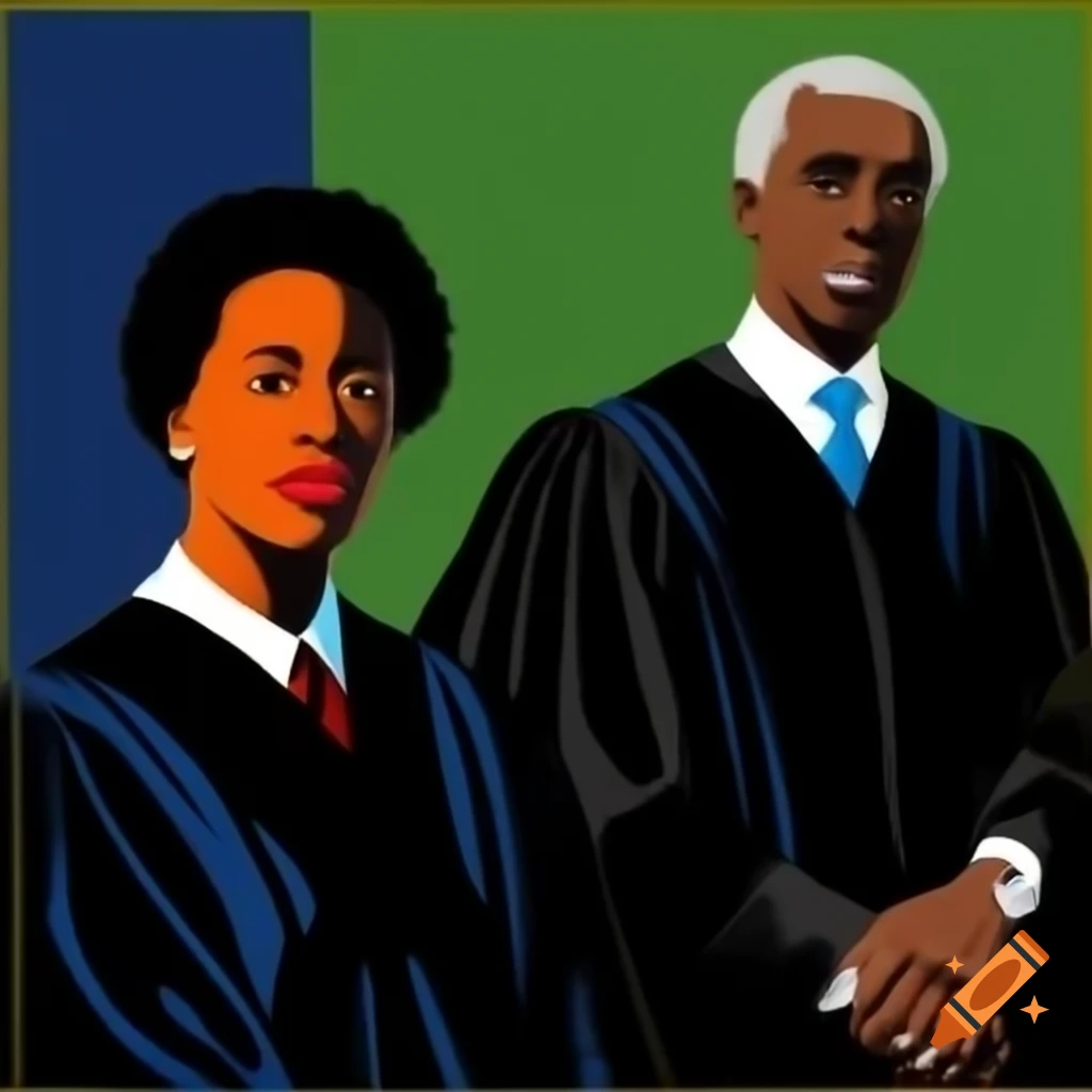 Diverse group of individuals advocating for racial equity, featuring a Black female judge in a judicial robe