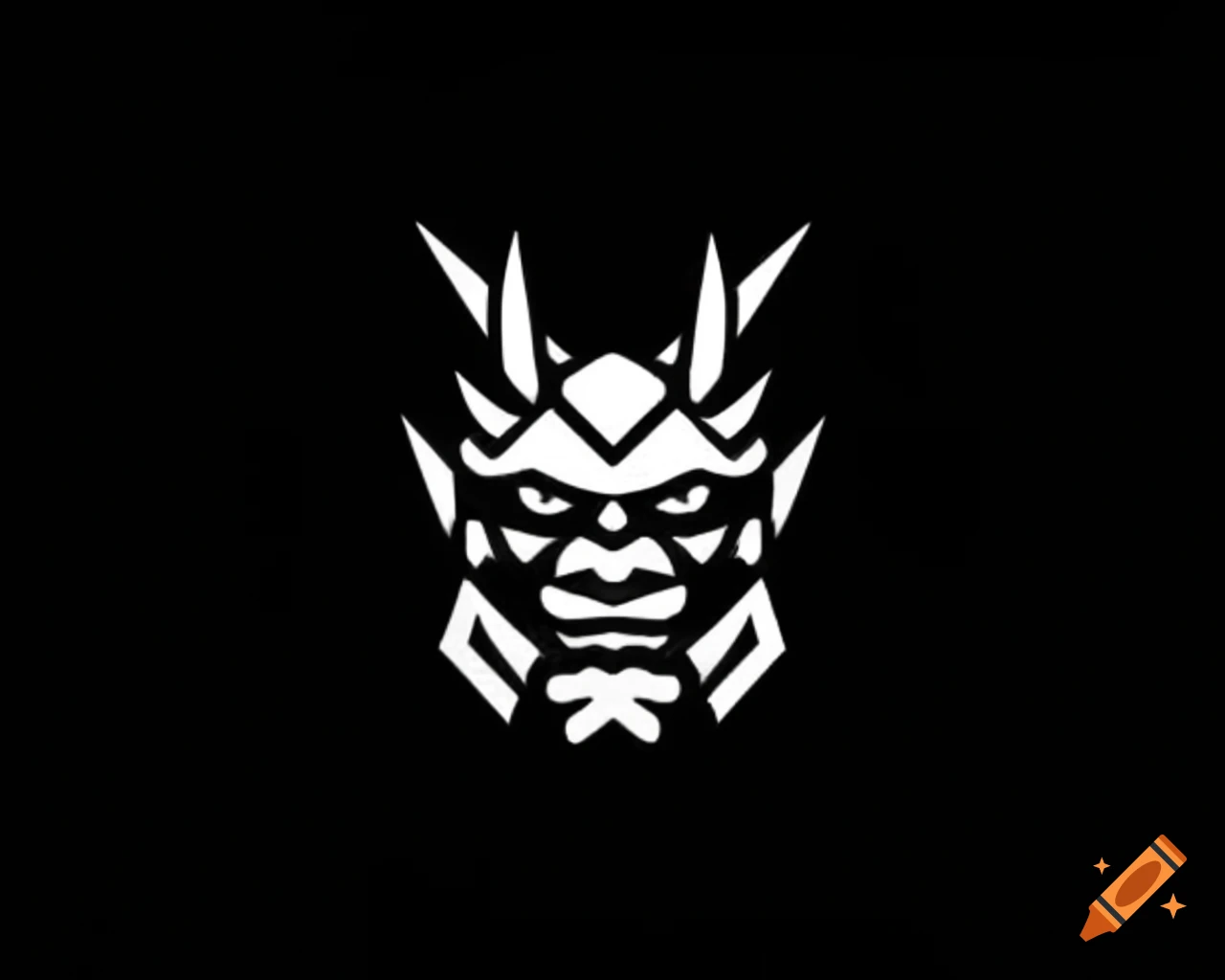 Modern minimalist logo of stylized oni face in black and white geometric design