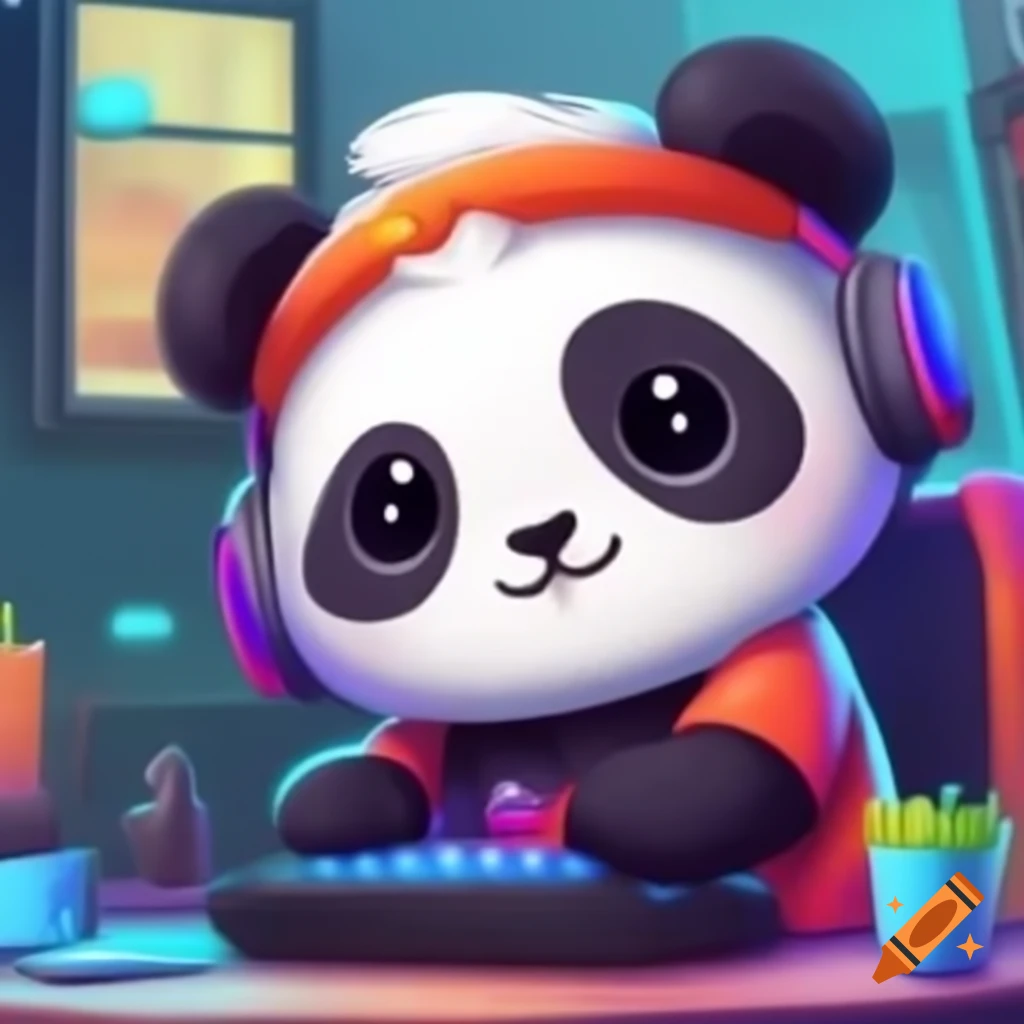 Cute panda dressed as a gamer