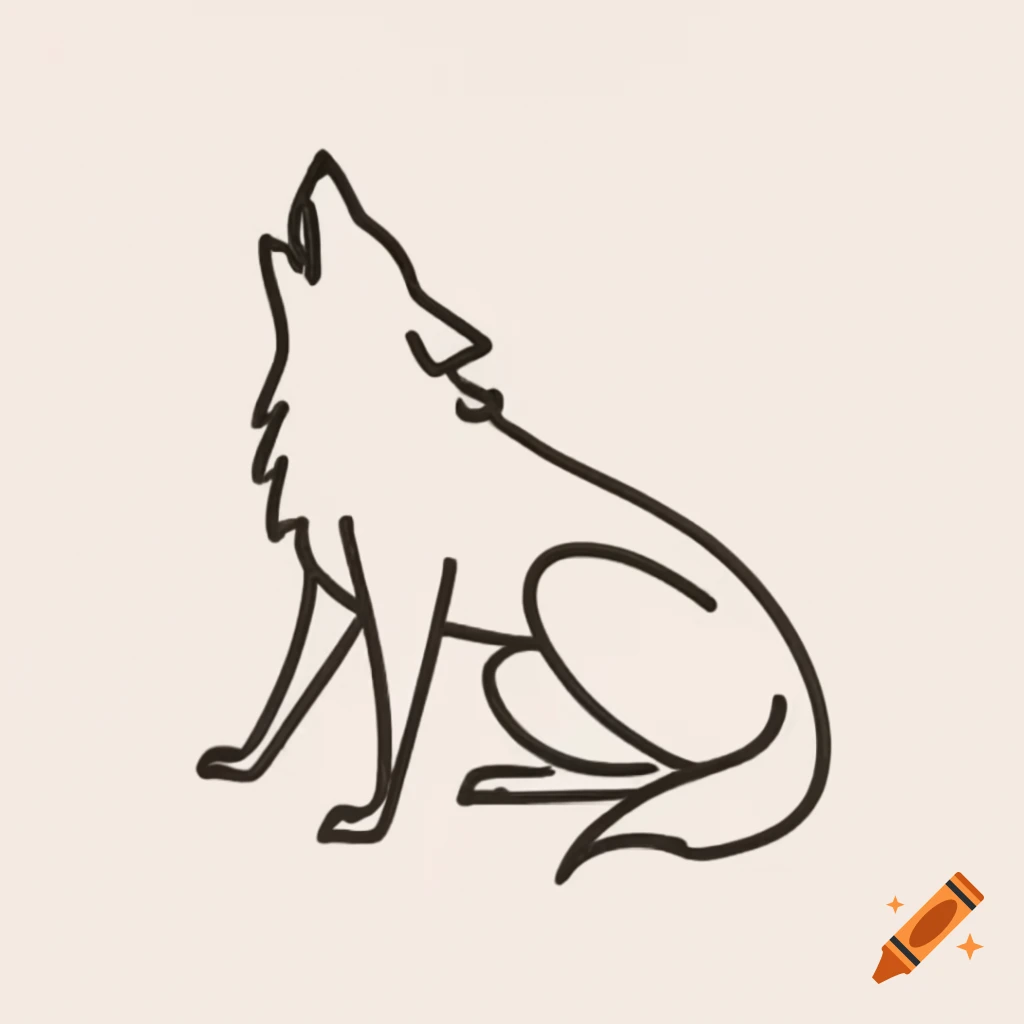 Stylized fine-line wolf in playful posture with raised paw