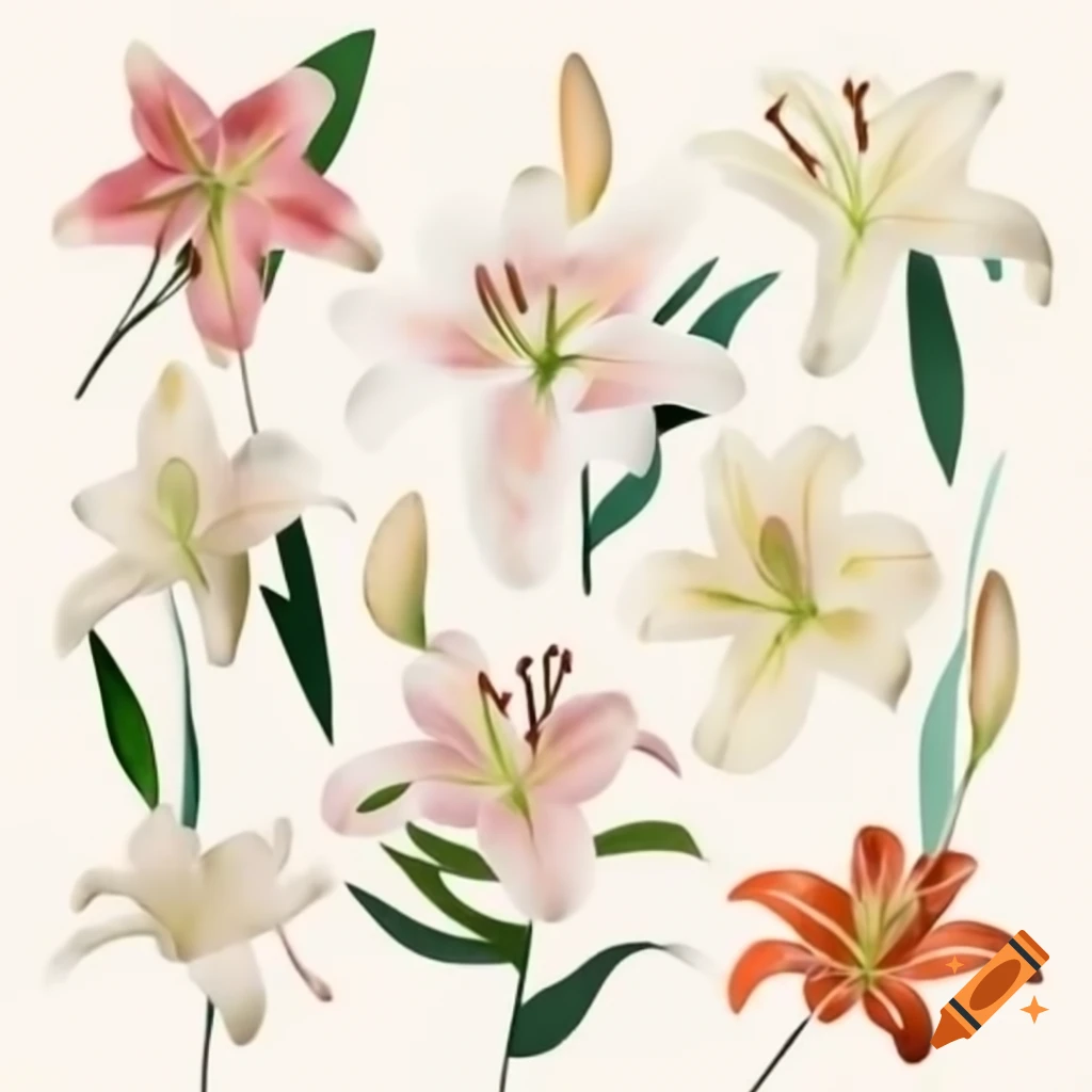 Collage of light coloured lilies on light background representing peace