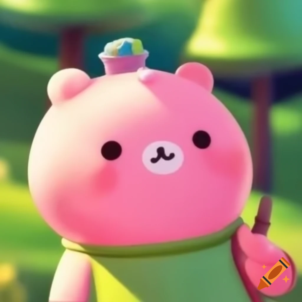 Clumsy bear enjoying bubblegum