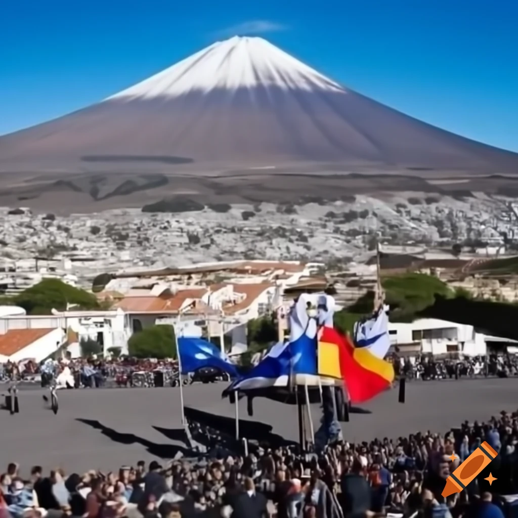 Vibrant Canary Island festival scene with elegant details and community flags