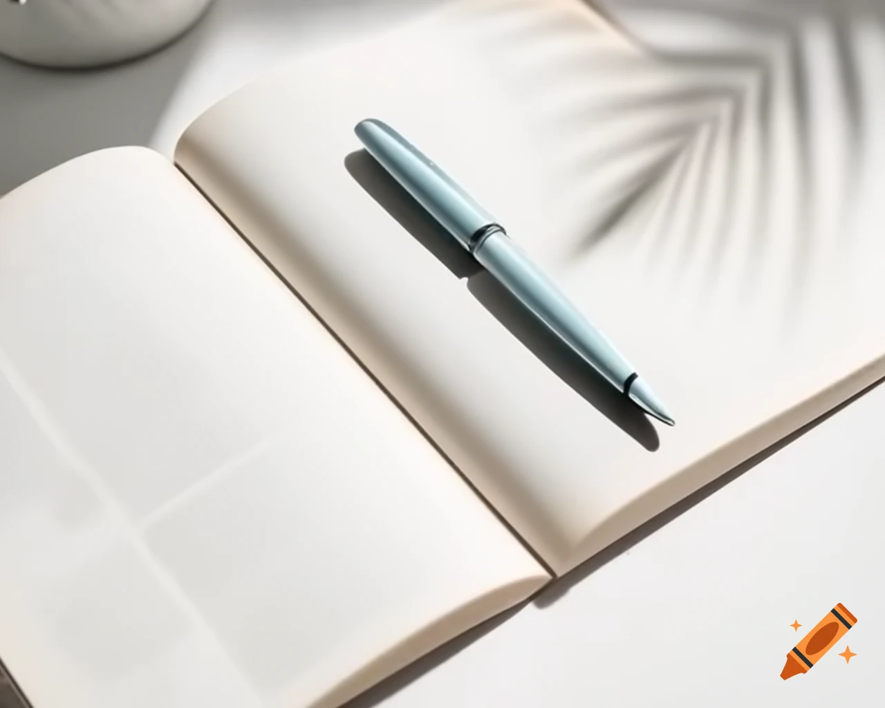 Minimalist book cover design with fountain pen on open journal