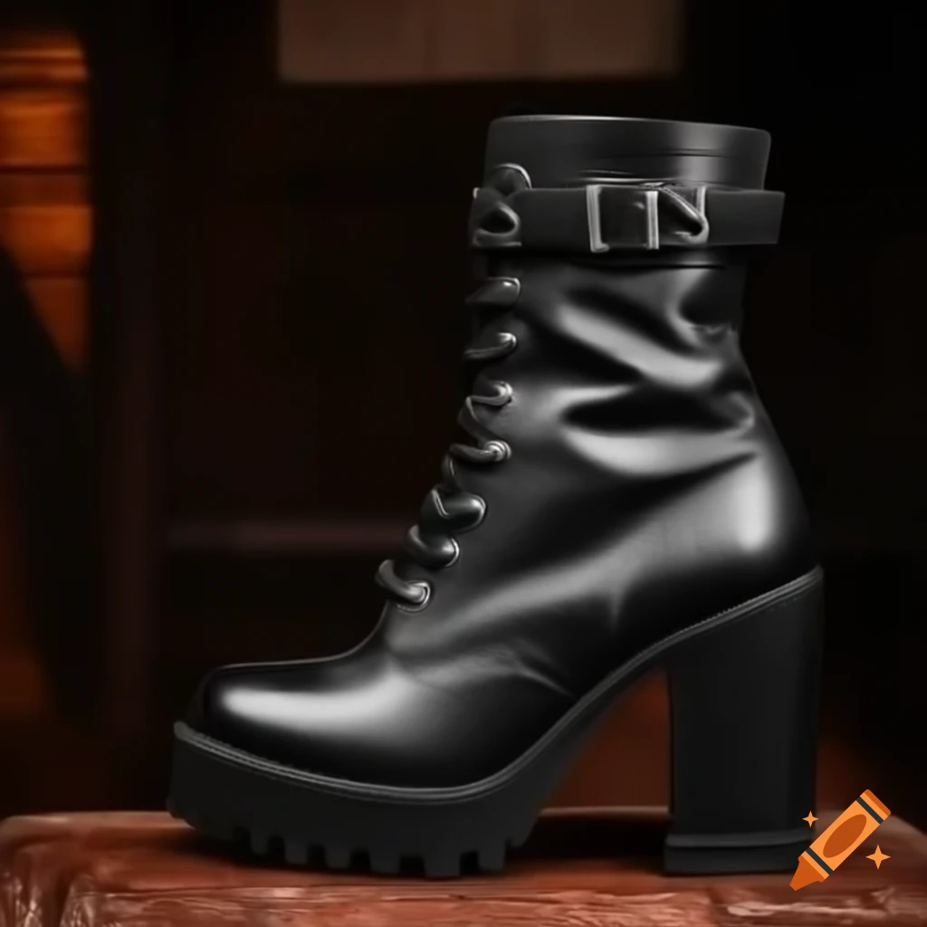 Stylish leather high heel goth boot