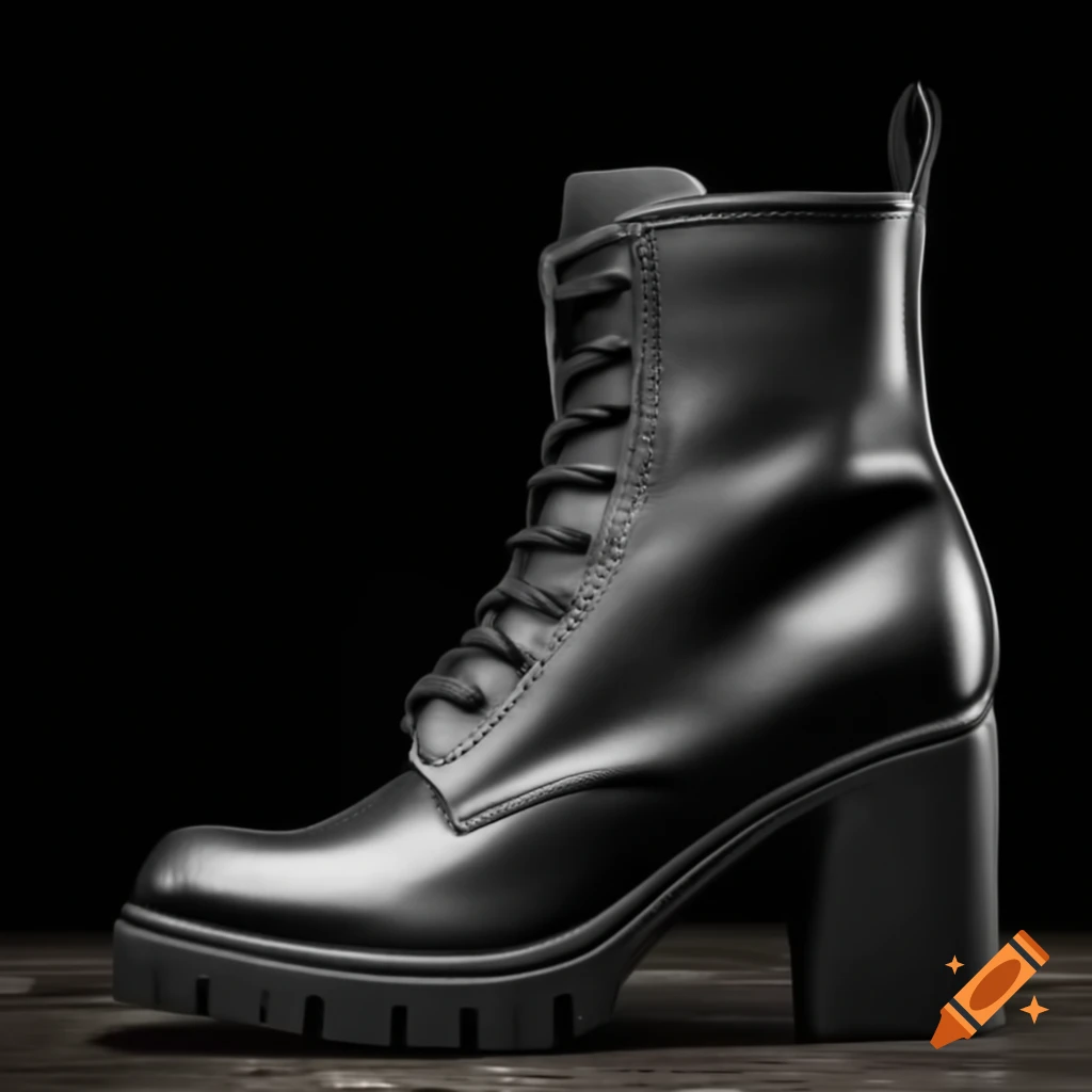 Leather high heel goth boot