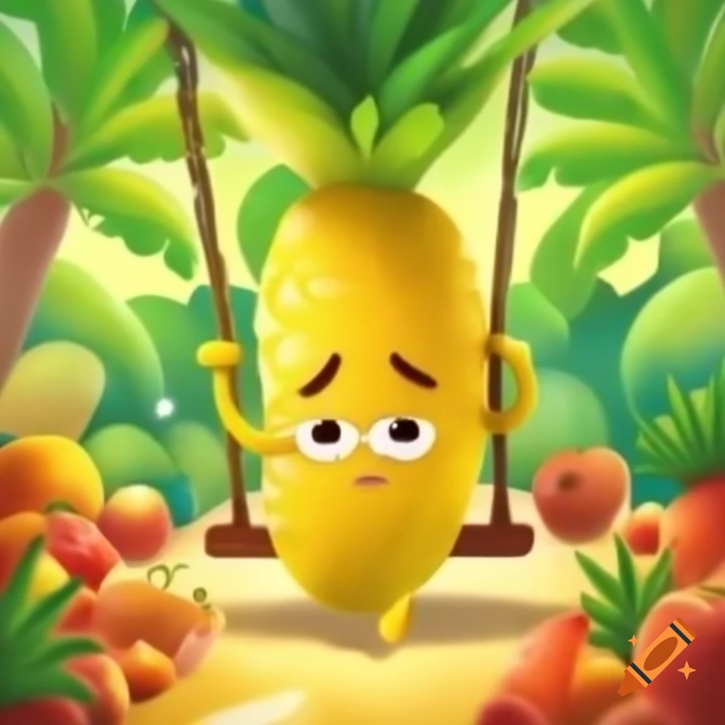 Banana named Benny in whimsical Fruitland setting