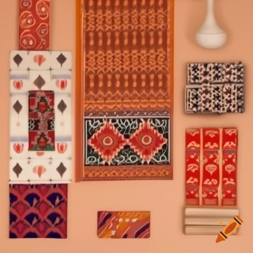 Mood board featuring kurti designs with Warli art patterns and fabric swatches