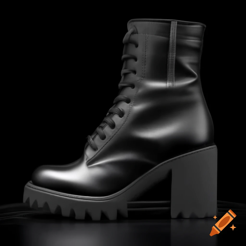 Leather high heel goth boot with unique design