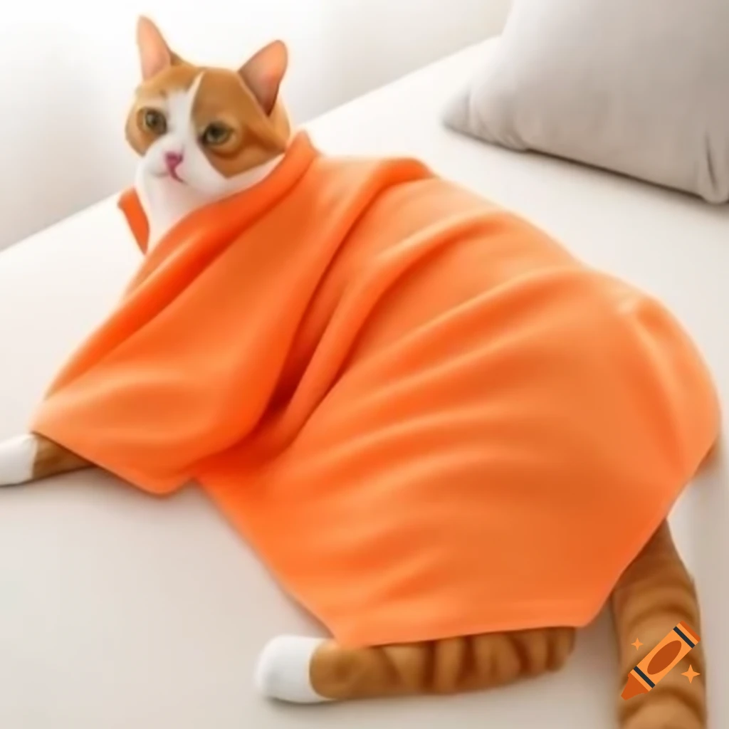 Realistic tubby orange cat folding clothes