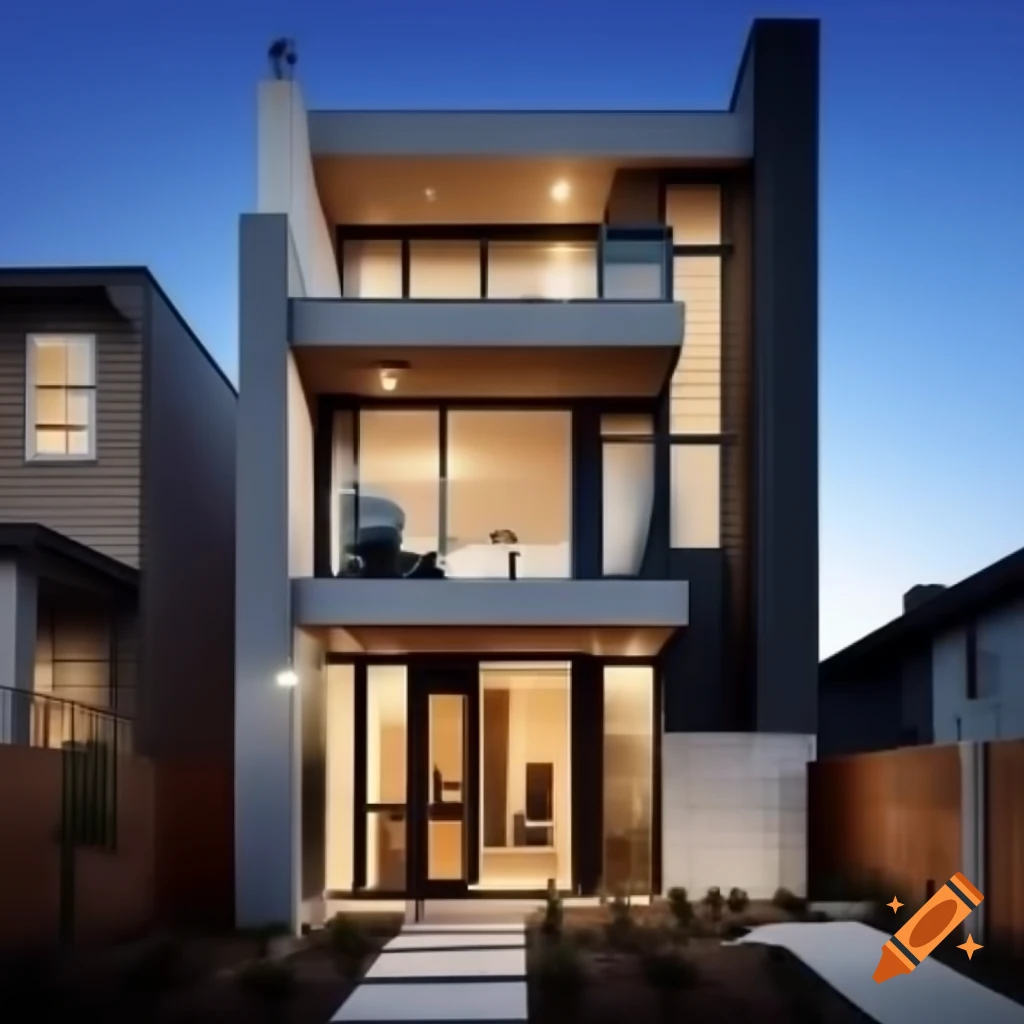 Modern multifamily house with glass doors and balconies on small lot