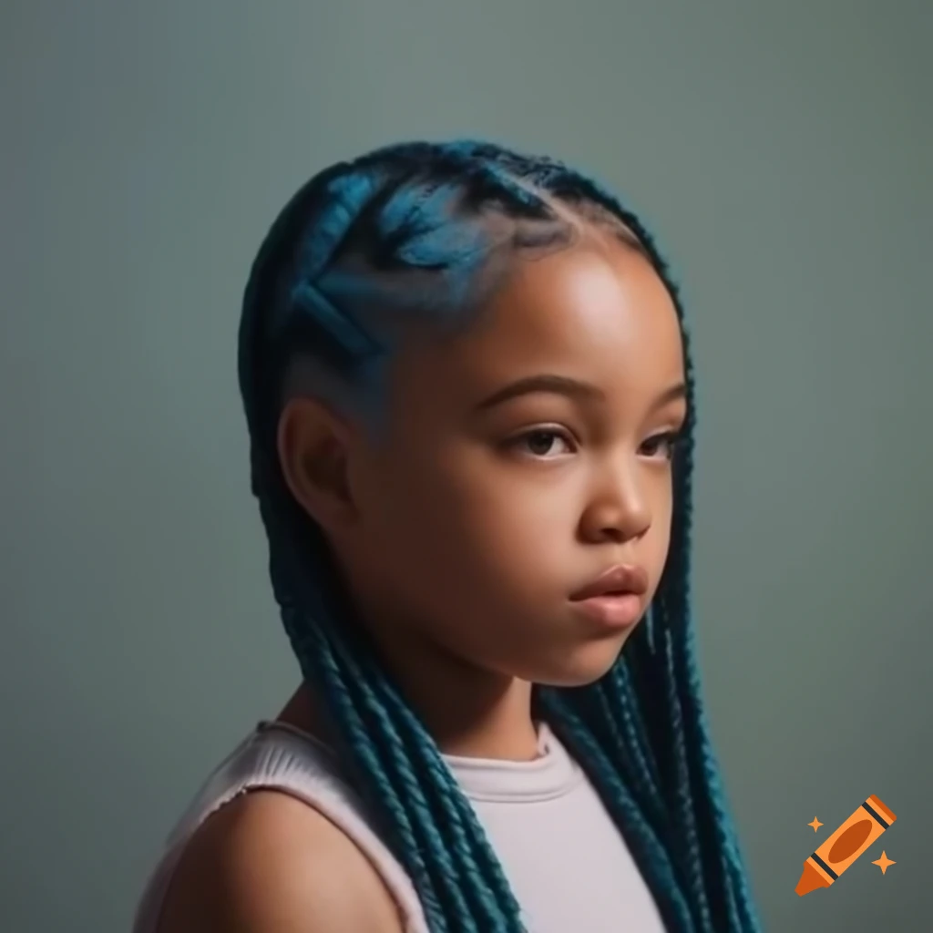 Girl with 60 blue braids standing next to a mixed race girl