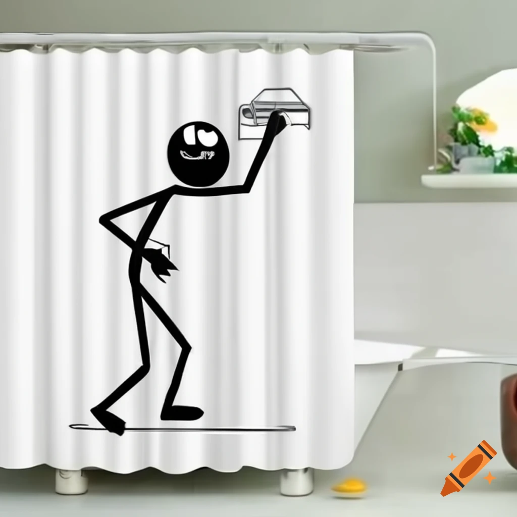 Cartoon stick figure slipping on soap in bathroom, humorous scene
