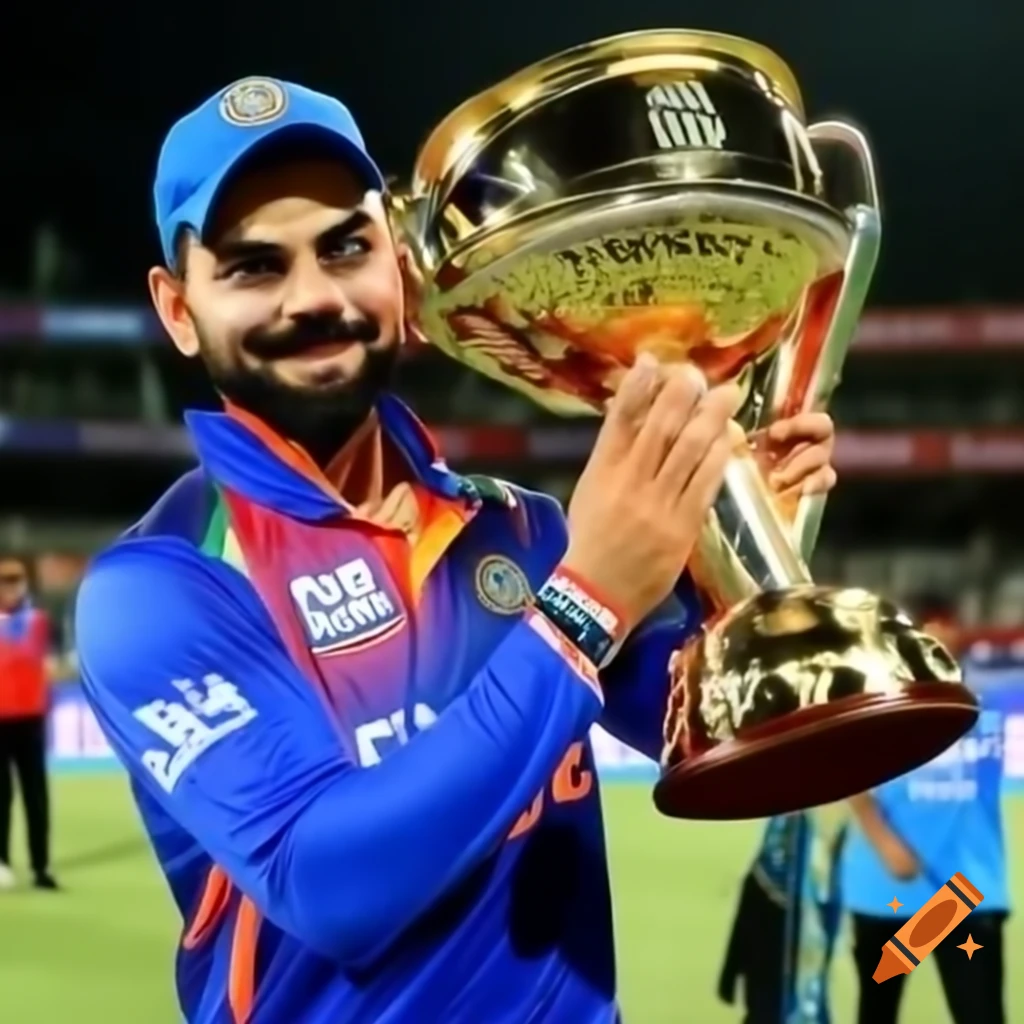 Virat Kohli celebrating with IPL trophy
