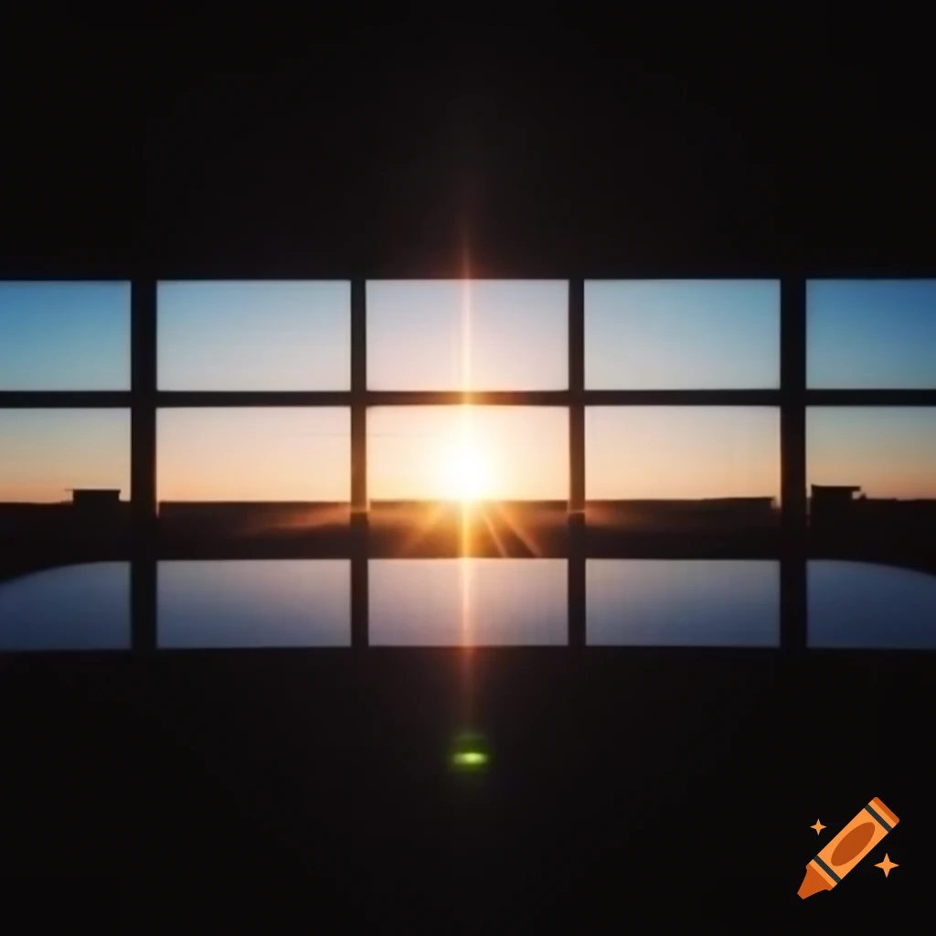 Early sunrise view from building with sunlight reflecting on windows