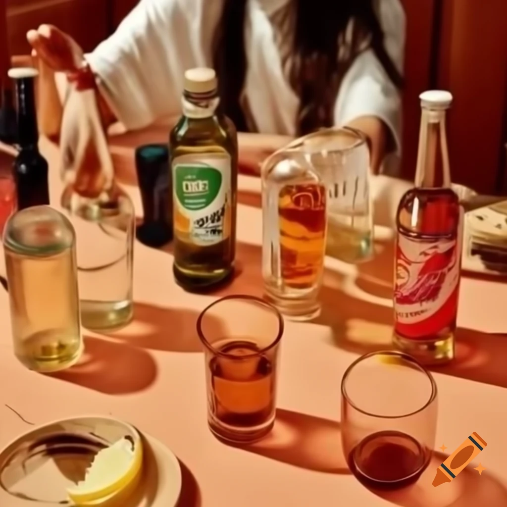 Table set with various glasses and drink bottles