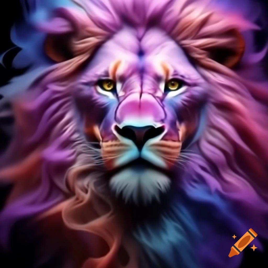Intense pastel portrait of a lion with vibrant colors
