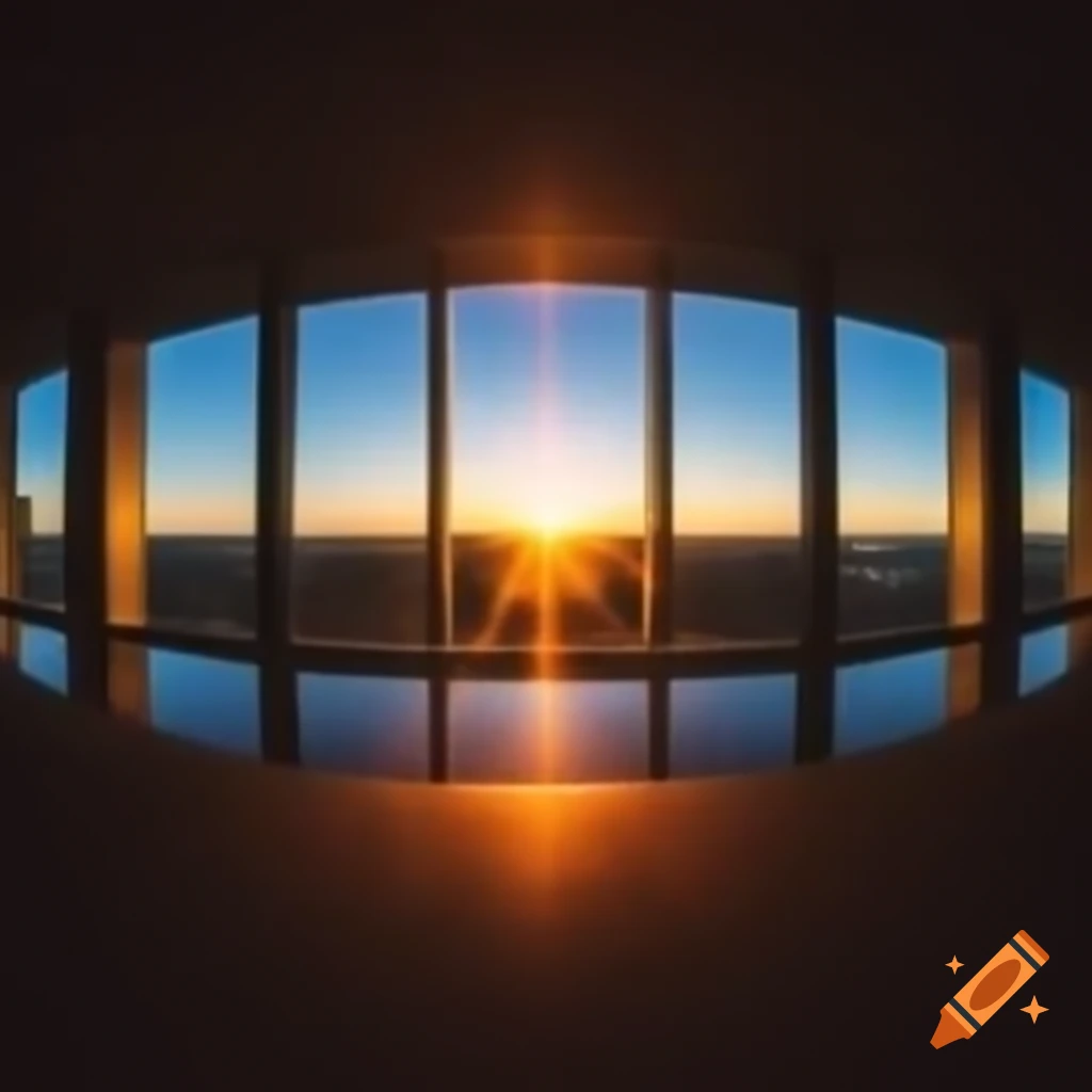 Early sunrise view from building with sunlight reflecting on windows