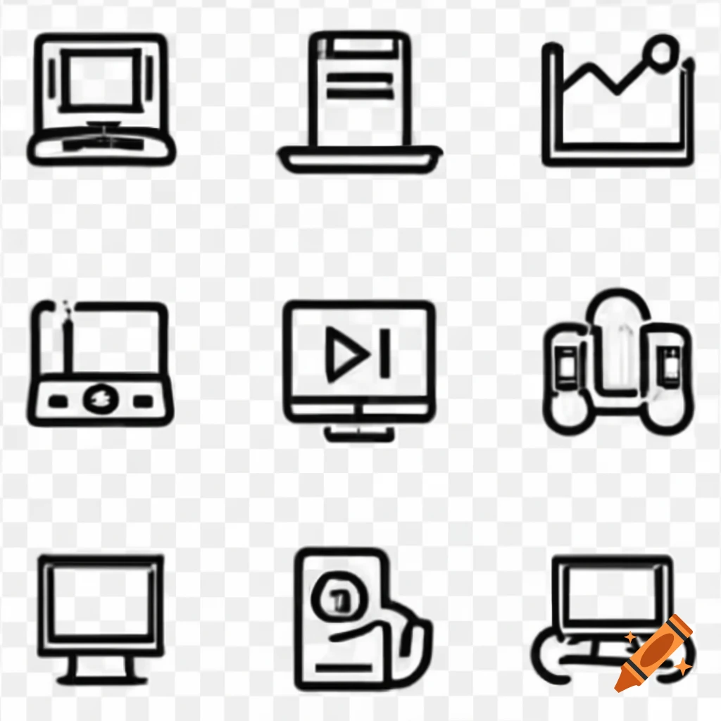 Black and white computer-related icons