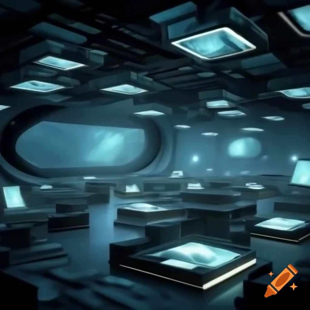 Futuristic immersive learning environment with digital holograms and interactive displays