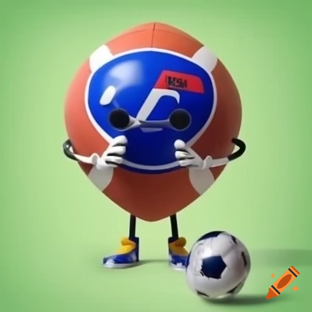 Cheerful football mascot holding a football