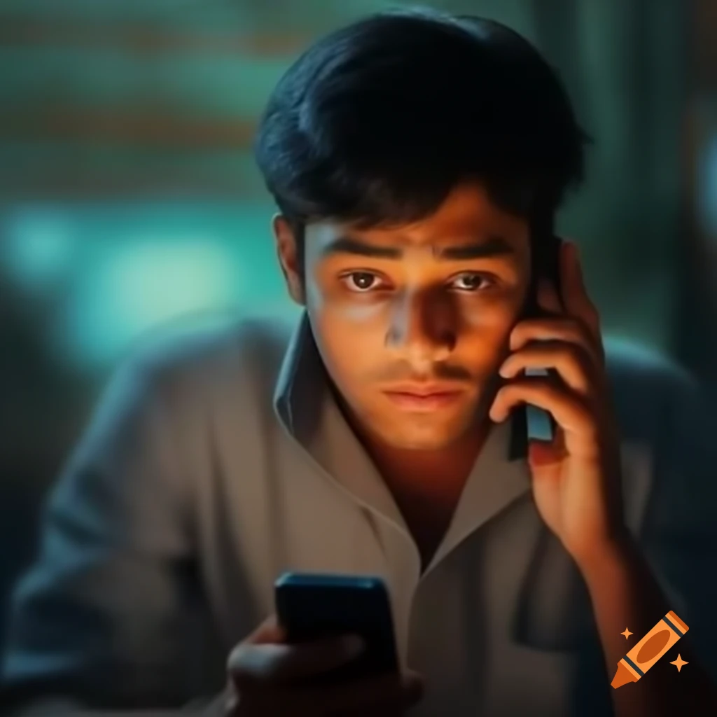 Concerned South Asian man holding phone looking worried about social media