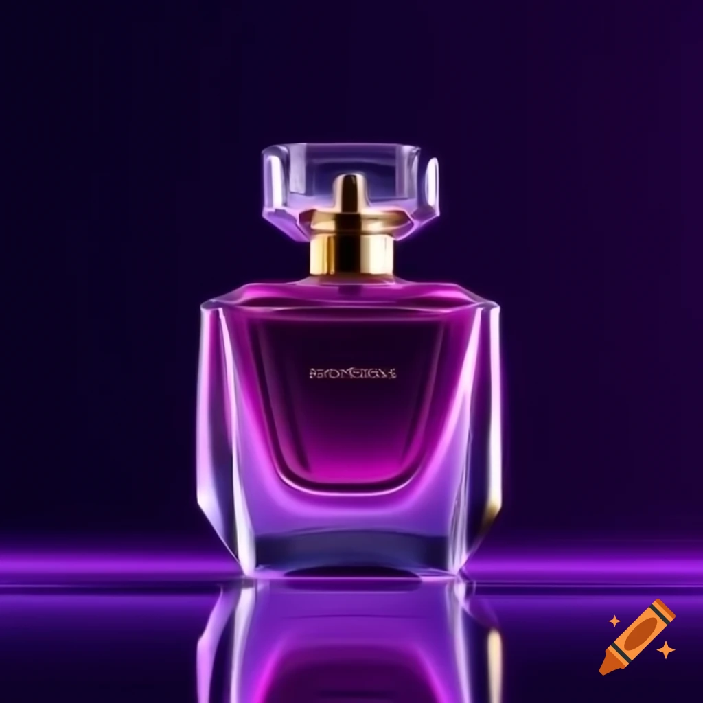 Luxurious perfume bottle with deep purple liquid and gold collar details