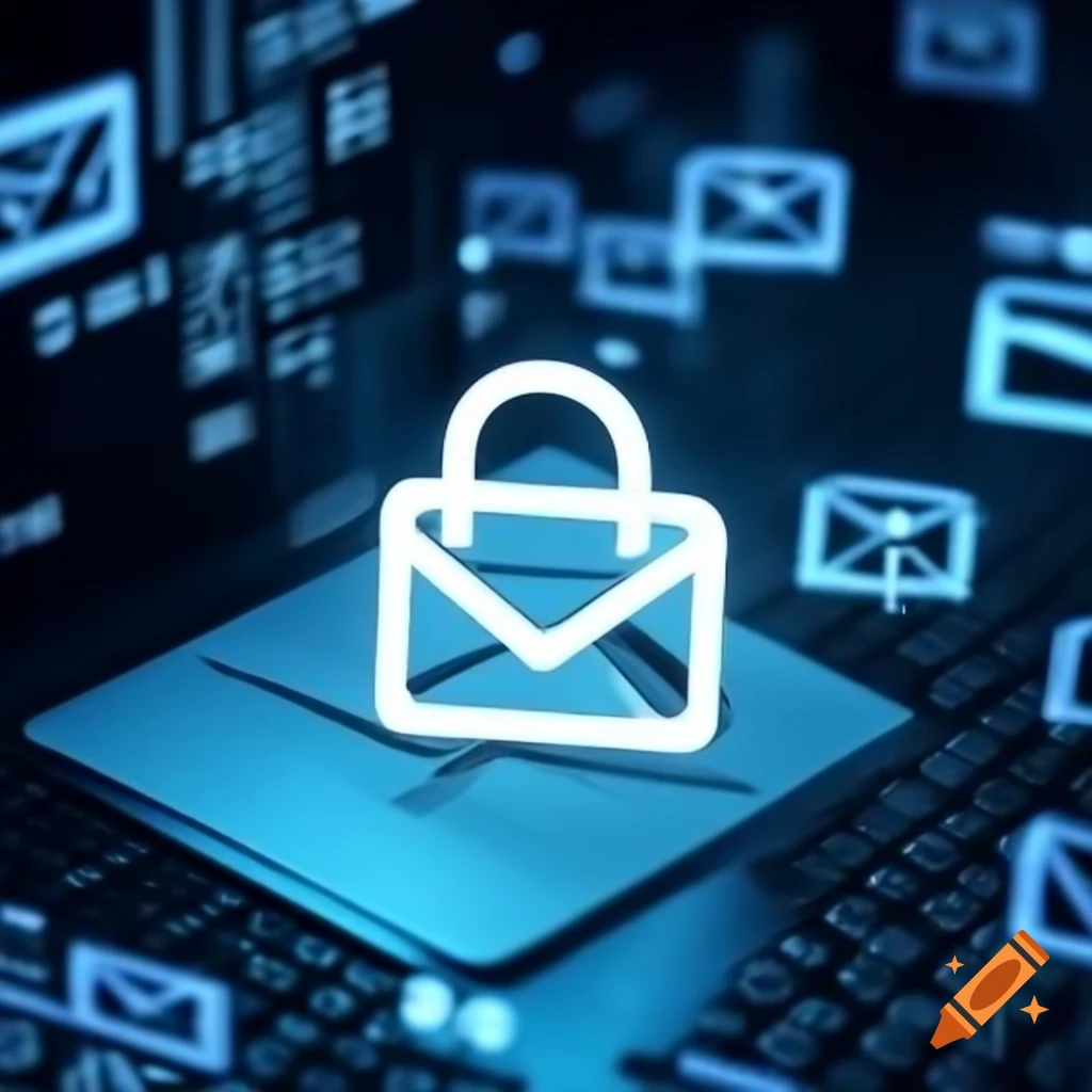 Lock icon on email envelope with phishing keywords background