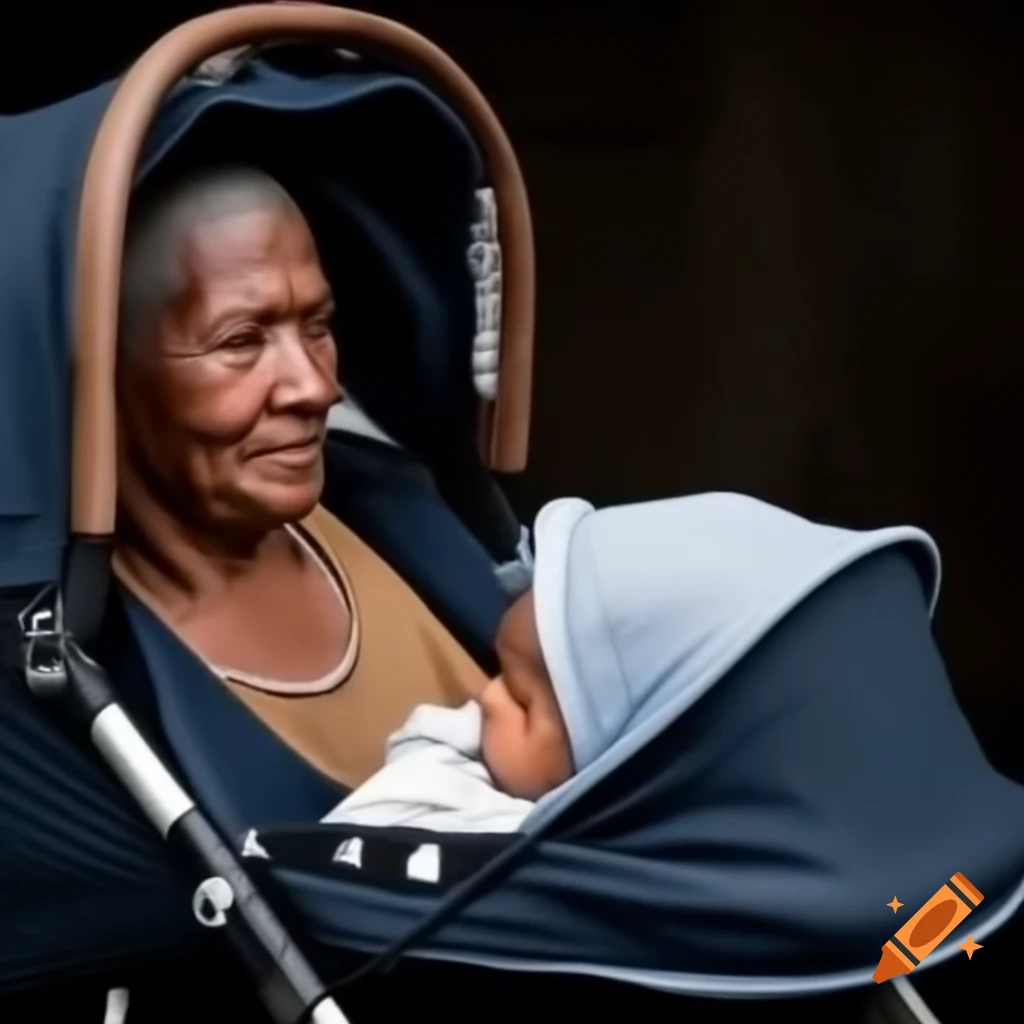 Woman pushing baby in pram