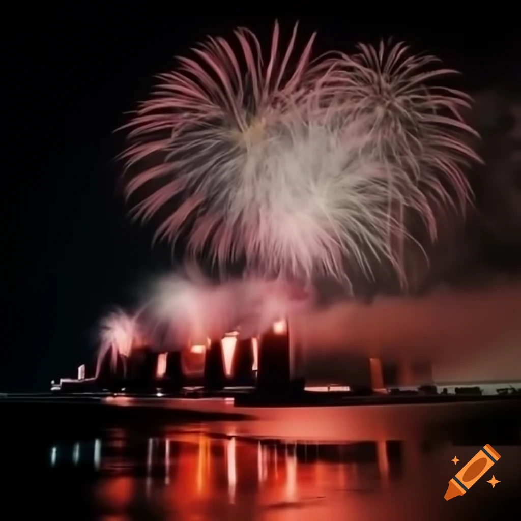 Realistic fireworks display on Fourth of July night in America