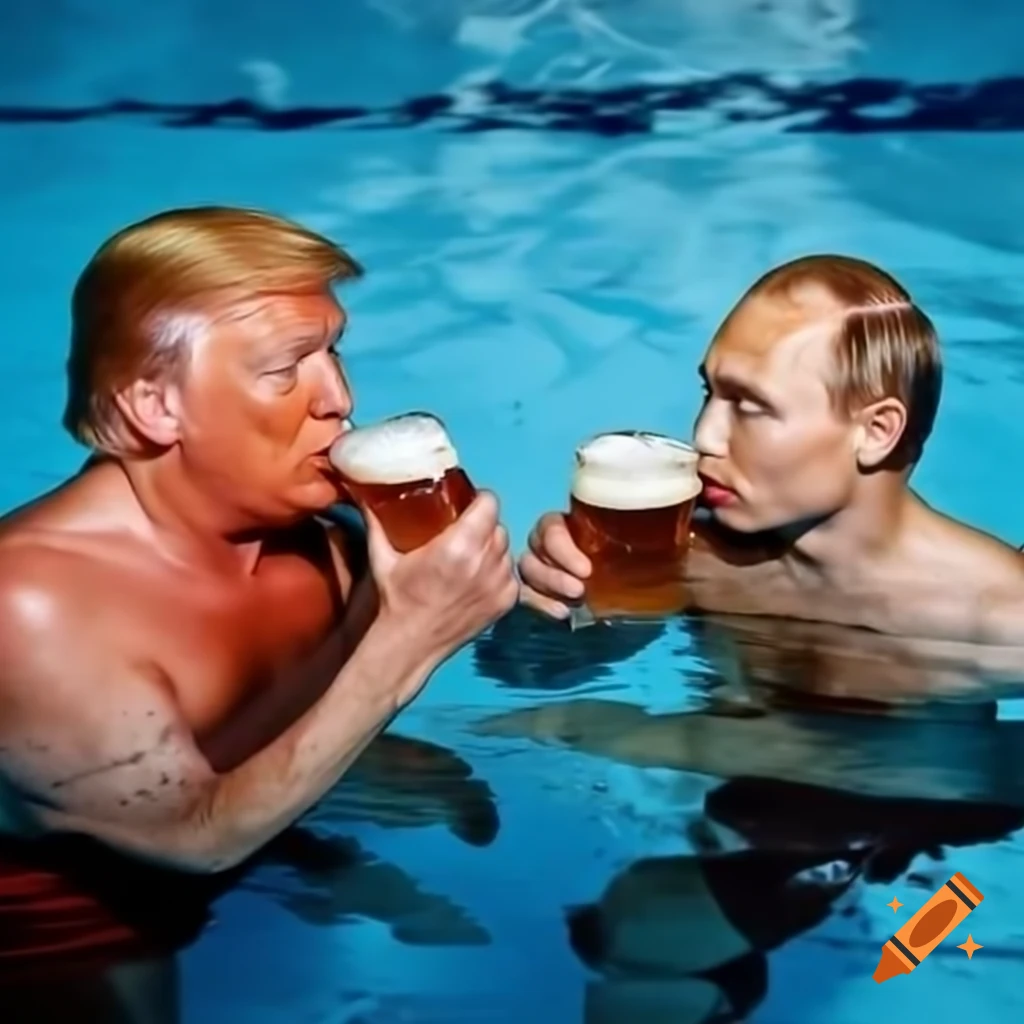Leaders enjoying casual time with beer in swimming pool