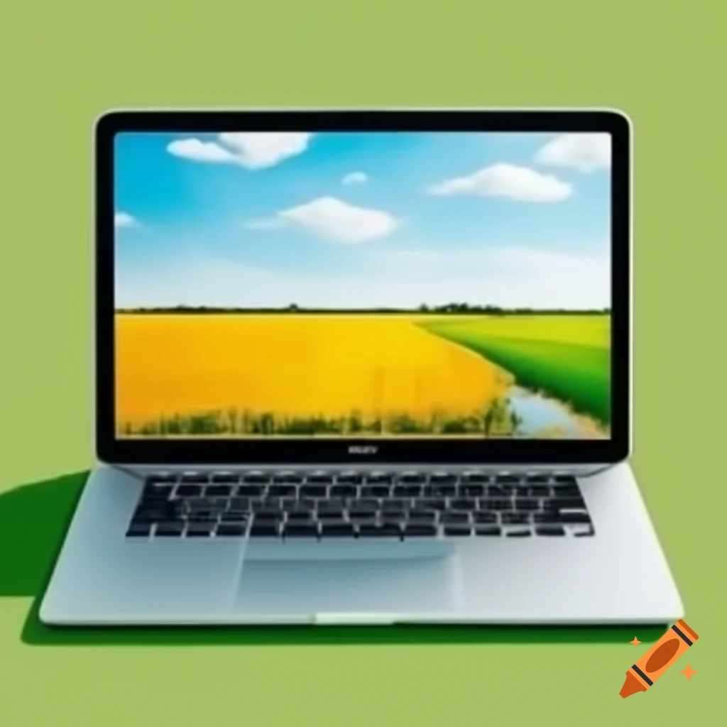 Laptop displaying image of farmland