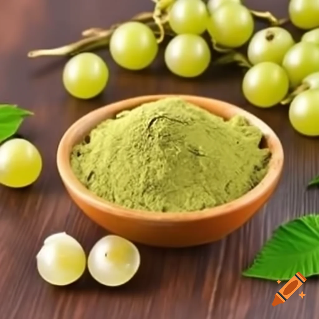 Herbal amla powder in a natural setting