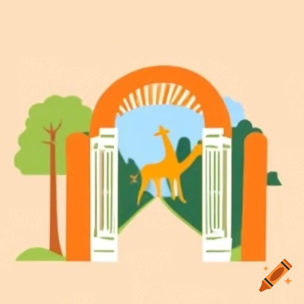 Cave entrance with giraffe in impressionist style using orange, white, and green colors