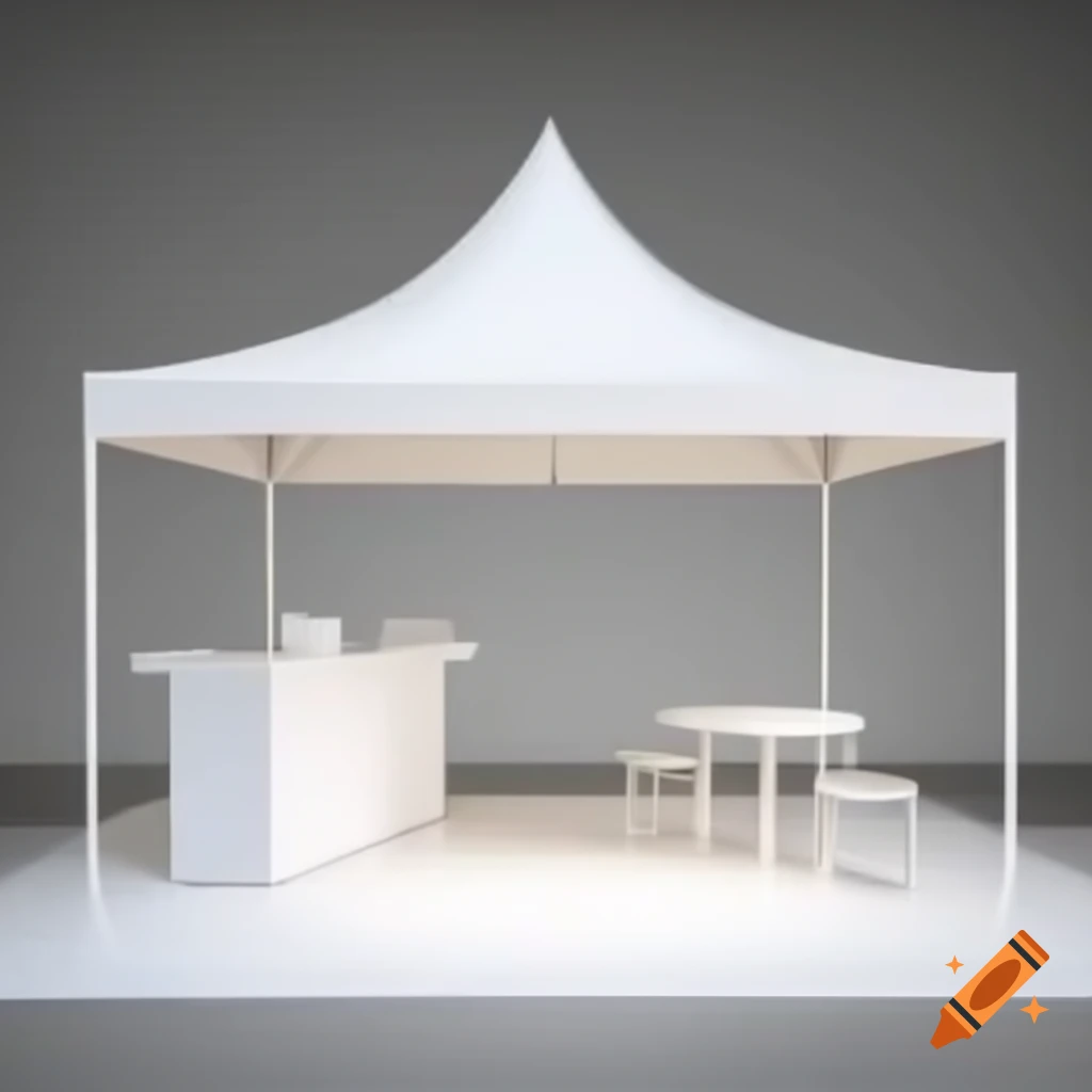 White event tent with circus-style canopy and open front