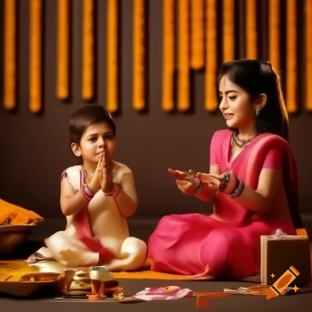 Brother and sister celebrating Raksha Bandhan in traditional Indian clothes