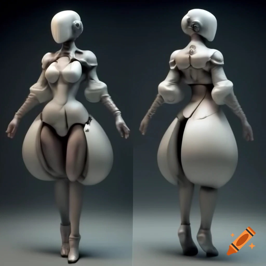 Fashion model in 25th century retro-futuristic designs showcasing genetically enhanced features