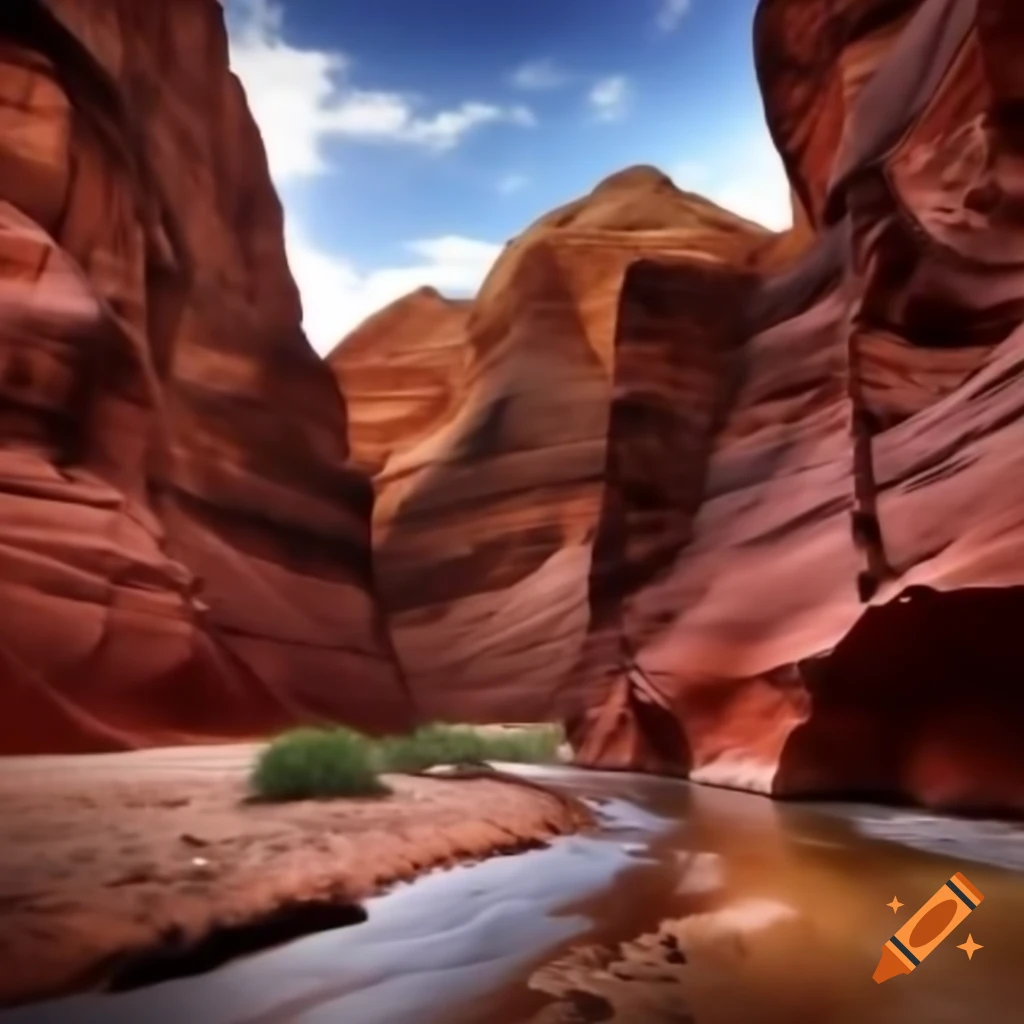 Desert canyon featuring red and slate river striations