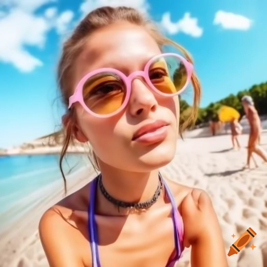 Hyper realistic portrait of Zaton summer camp beach in Croatia on sunny day