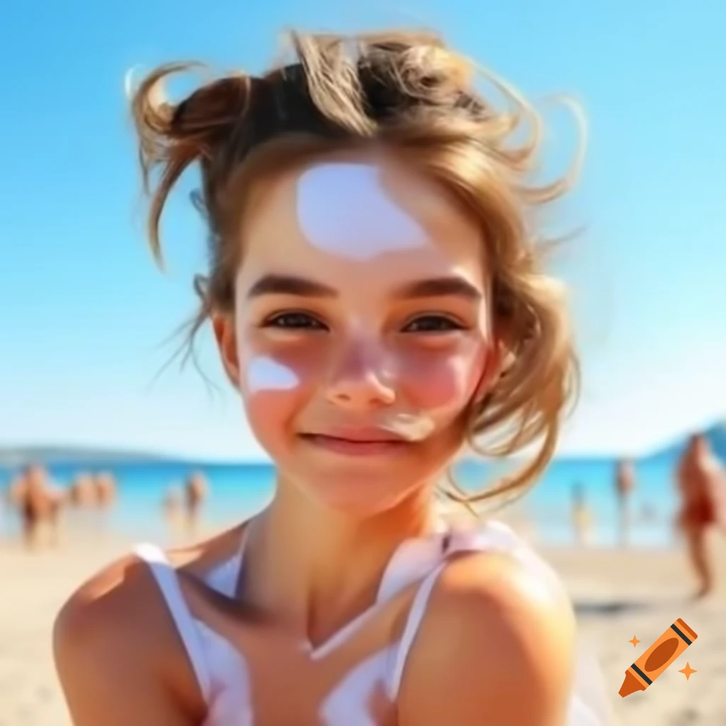Hyper realistic portrait of Zaton summer camp beach in Croatia on sunny day