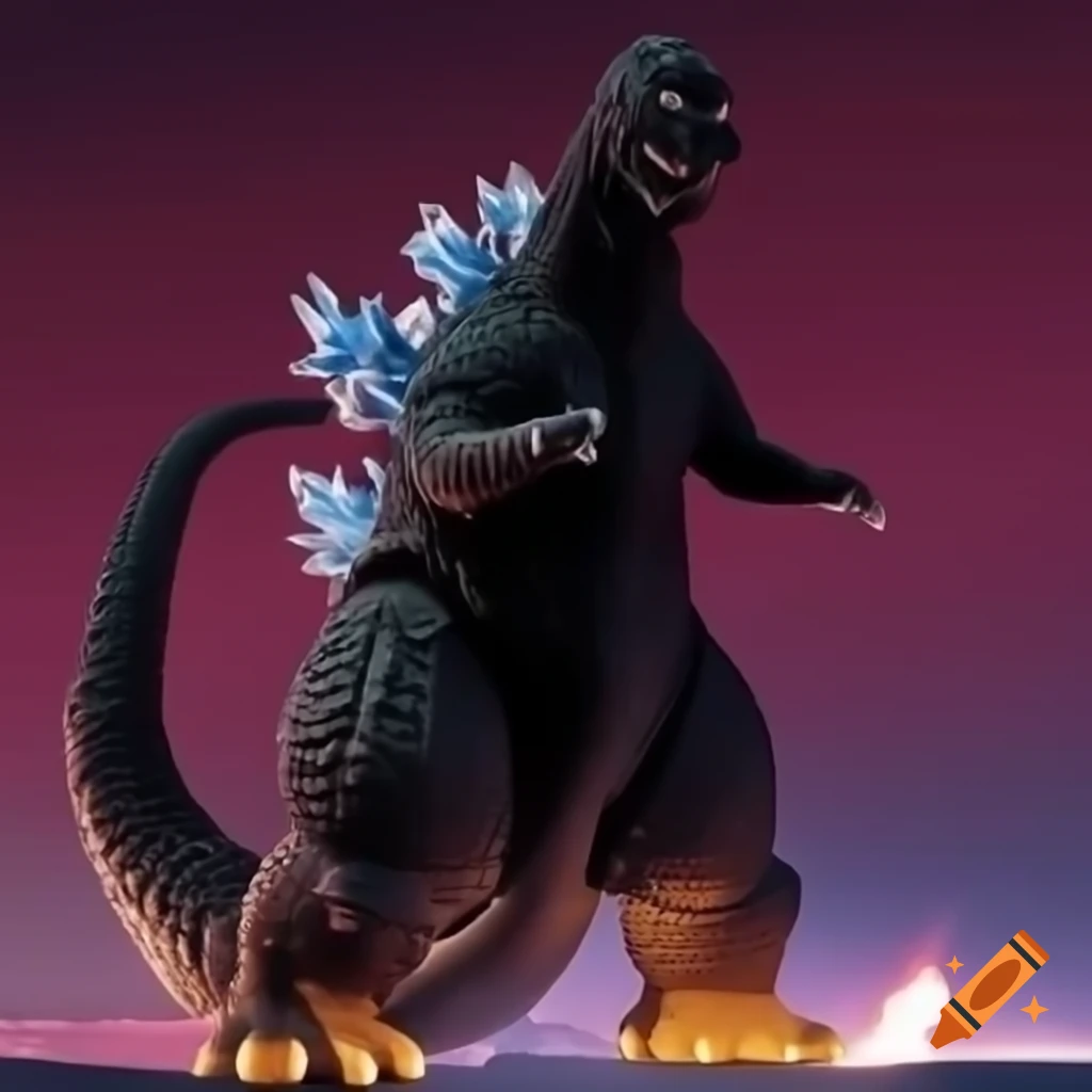 Godzilla amidst atomic visuals