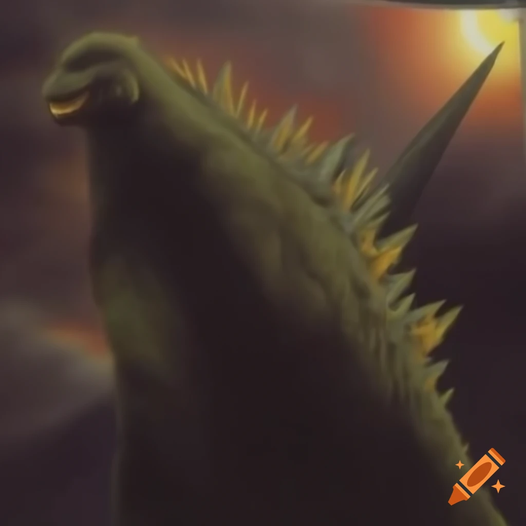 Godzilla amidst atomic visuals