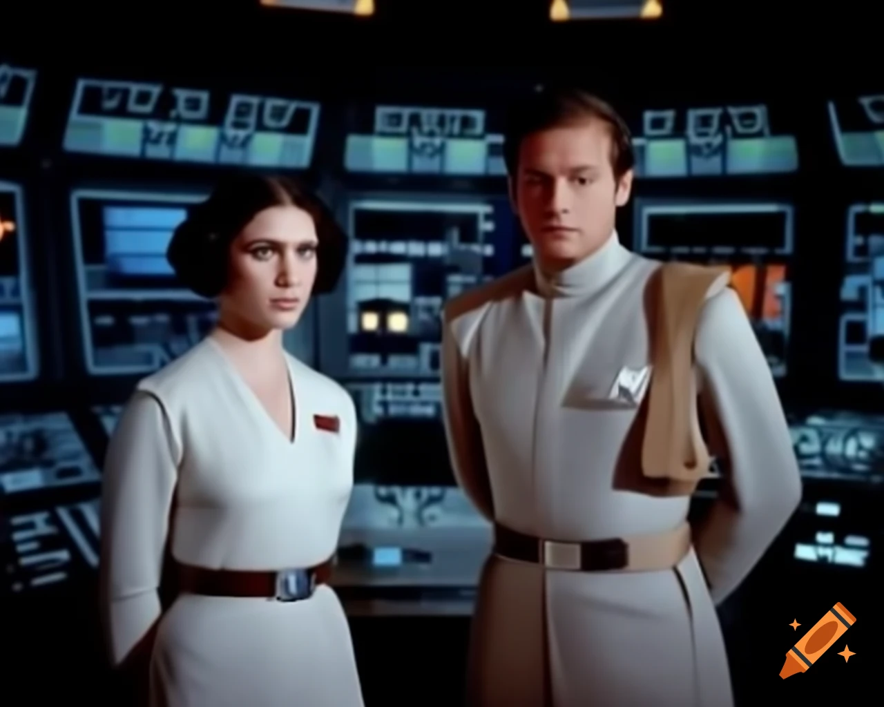 Princess Leia and Grand Moff Tarkin in Death Star control room