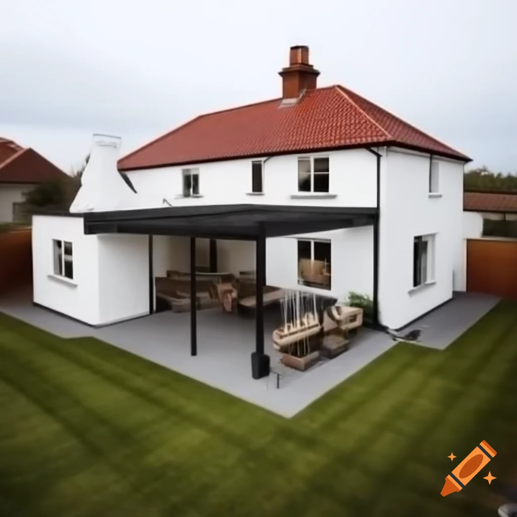Single storey white house with red roof and anthracite gray pergola alternatives
